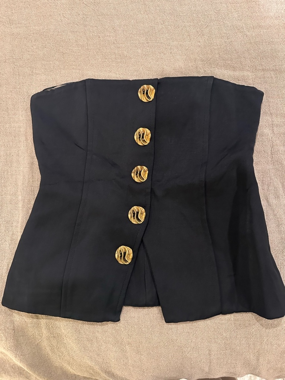 Zara Black Strapless Corset Top with Gold Buttons